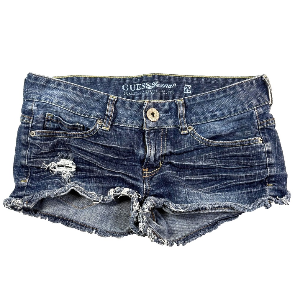 Guess Jeans Y2K Cutoff Shorts Womens 29 Denim Low Rise Distressed Embroidered